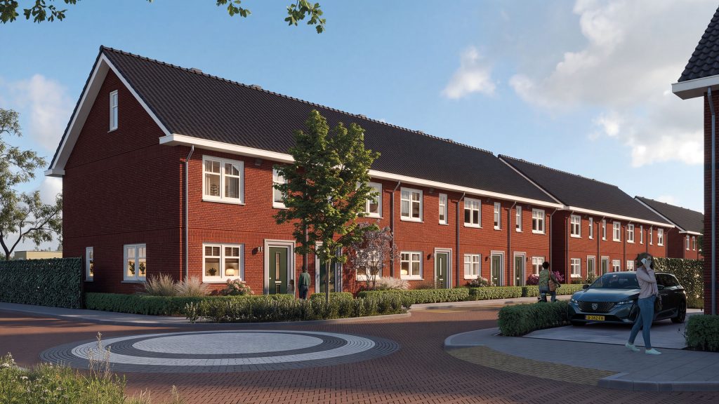 Impressie van De Kwekerij Kerkdriel: straatbeeld met woningen en groen